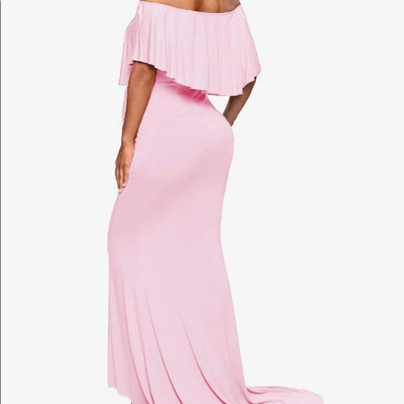 New Baby Pink Maternity Off Shoulder Maxi Dress - Picture 2 of 2